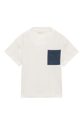 T-shirt coton empiècement - Blanc cassé