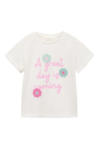 T-shirt coton motif en relief - Blanc cassé