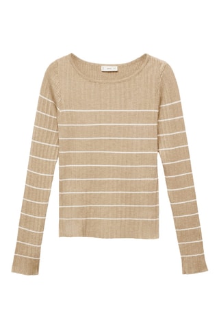 Pull-over côtelé à rayures - Sable