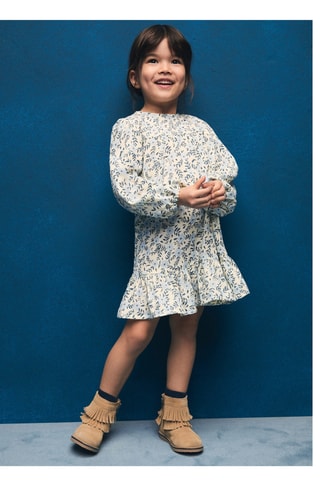 Robe coton imprimée - Ecru