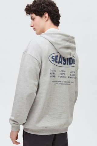 Sweat-shirt coton imprimé - Gris clair chiné