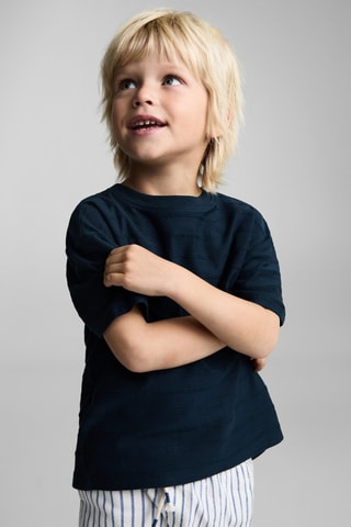 T-shirt coton rayures relief - Bleu marine