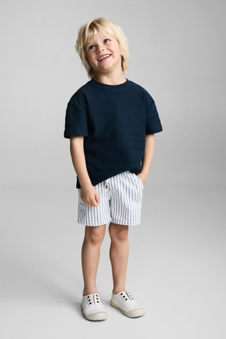 T-shirt coton rayures relief - Bleu marine