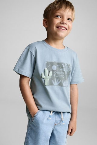 T-shirt coton motif en relief - Bleu