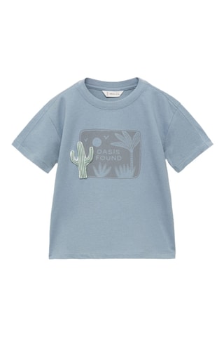T-shirt coton motif en relief - Bleu