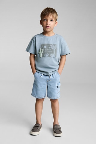 T-shirt coton motif en relief - Bleu