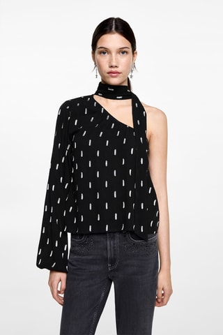 Blouse asymétrique imprimée - Noir