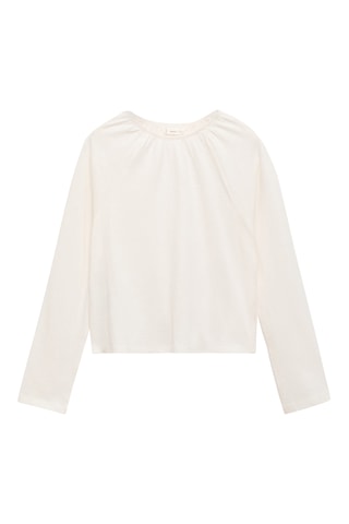 T-shirt col froncé - Blanc cassé