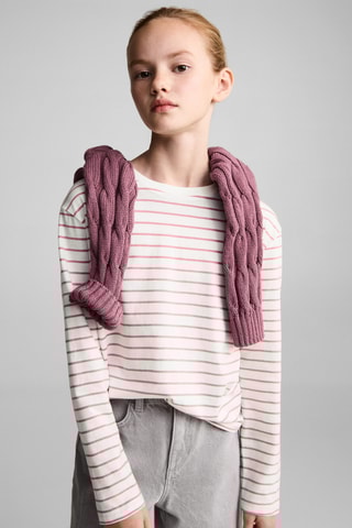 T-shirt coton à rayures - Rose