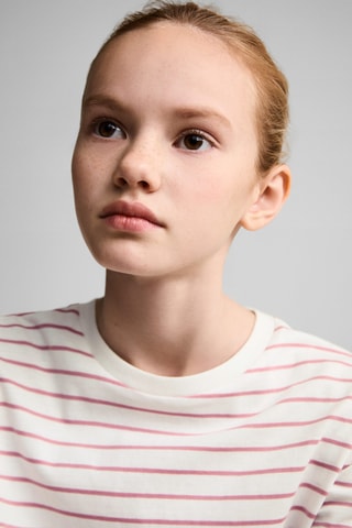 T-shirt coton à rayures - Rose