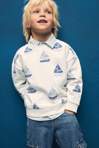 Sweat-shirt coton imprimé - Blanc cassé