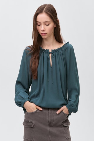 Blouse col froncé - Bleu pétrole