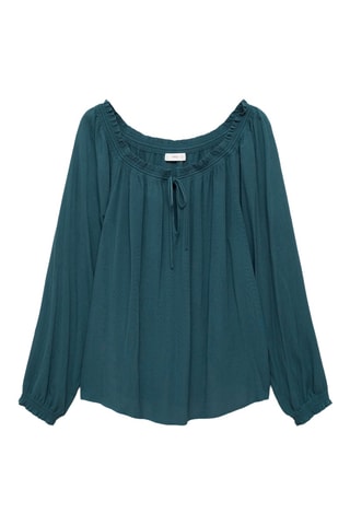 Blouse col froncé - Bleu pétrole