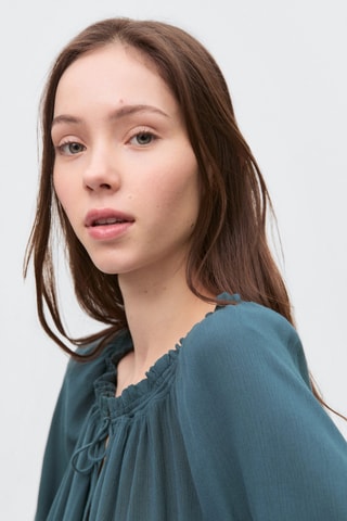 Blouse col froncé - Bleu pétrole