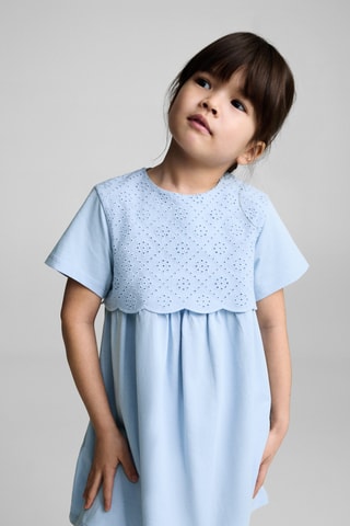 Robe brodée coton - Bleu
