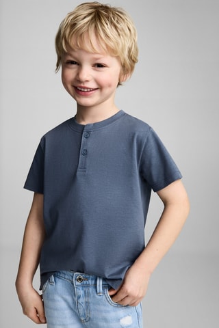 T-shirt coton boutons - Bleu