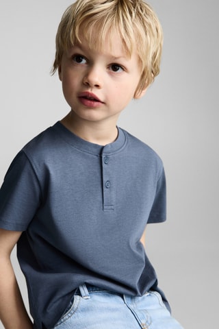 T-shirt coton boutons - Bleu