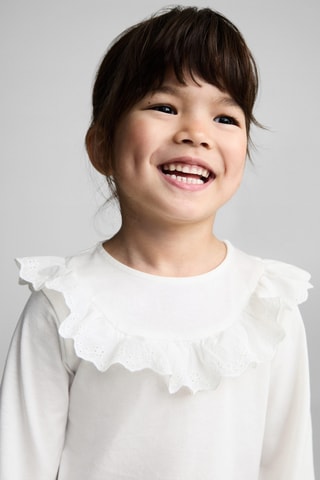 T-shirt coton à volants - Blanc cassé