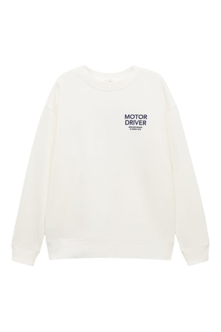 Sweat-shirt coton message imprimé - Blanc cassé