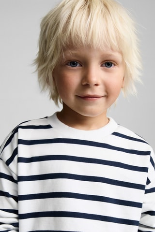 Sweat-shirt coton rayures - Bleu marine