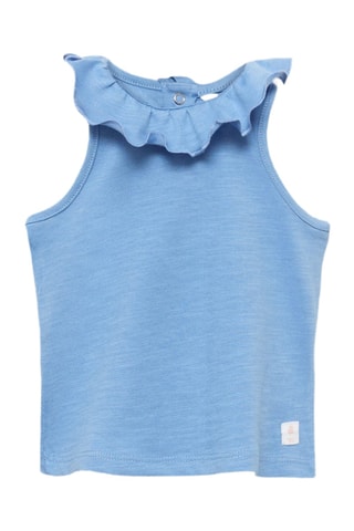 T-shirt en coton à col à volants - Bleu