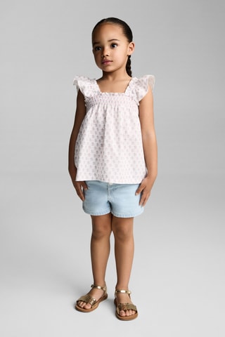 Blouse brodée volants - Blanc