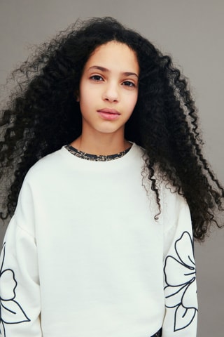 Sweat-shirt broderie florale - Blanc cassé