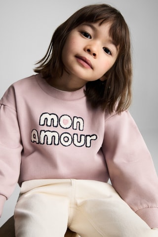 Sweat-shirt coton à message en relief - Rose