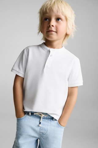 Polo coton col mao - Blanc cassé