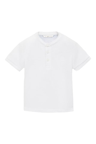 Polo coton col mao - Blanc cassé