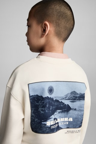 Sweat-shirt coton imprimé graphique - Ecru