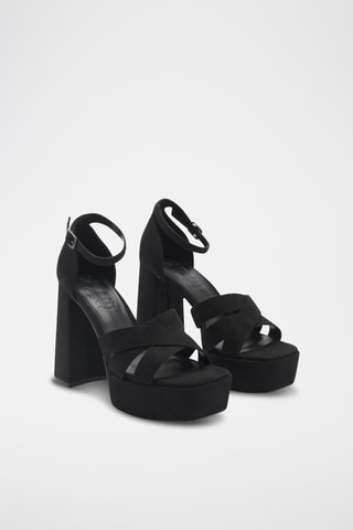 Sandales talon large bride de cheville - Noir