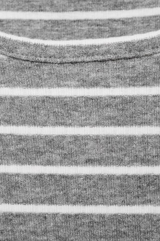 T-shirt à rayures côtelé - Gris clair chiné