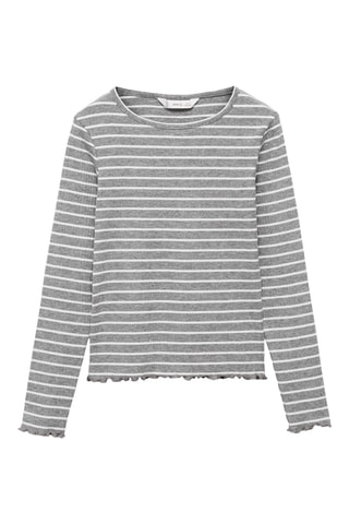 T-shirt à rayures côtelé - Gris clair chiné