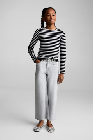 T-shirt à rayures côtelé - Gris foncé chiné