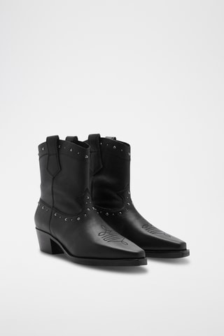 Bottines cuir style cow-boy - Noir