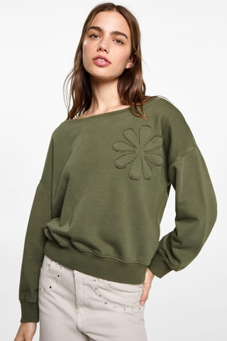 Sweat-shirt broderie florale - Kaki