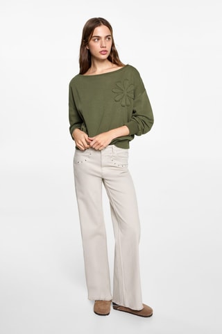 Sweat-shirt broderie florale - Kaki