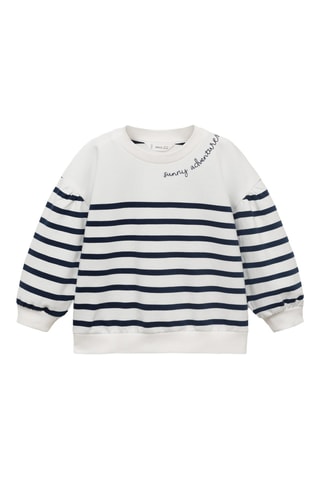 Sweat-shirt à rayures et message - Bleu marine