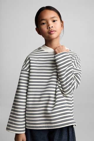 Sweat-shirt coton rayures - Bleu marine