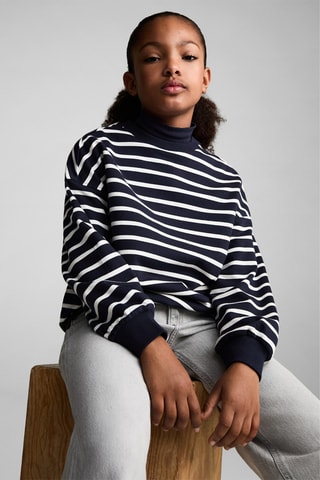 Sweat-shirt coton rayures - Bleu marine