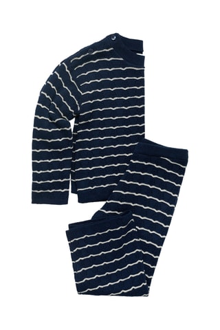 Pantalon en maille ajourée à rayures - Bleu marine