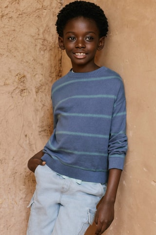 Pull-over à rayures coton - Bleu