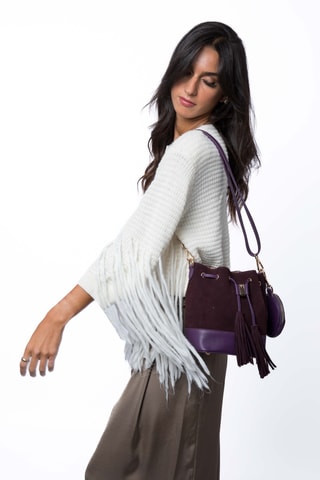 Borsa a secchiello in crosta di pelle Rio - Viola