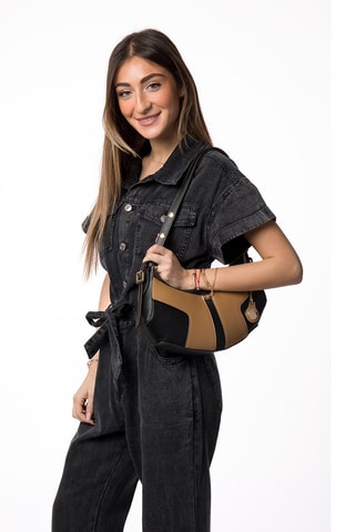 Mala de ombro Rodhes - Castanho-claro e preto