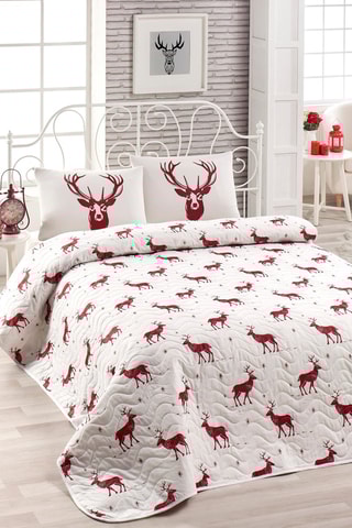 Juego de colcha Geyik - Blanco y rojo oscuro