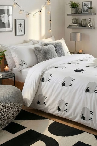 Juego de nórdico de algodón 57 hilos/cm² Mouton noir - Blanco