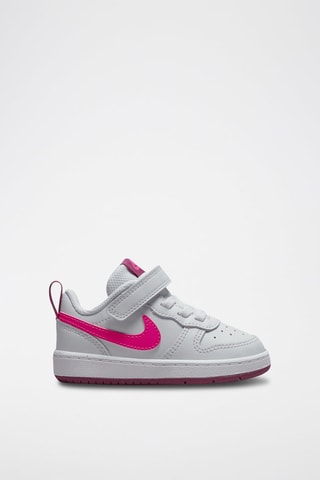 Baskets Court Borough Low 2 en cuir - Blanc et fuchsia