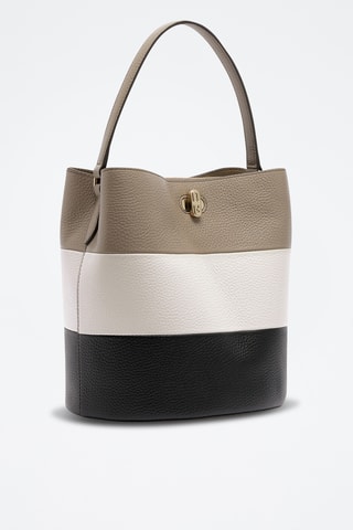 Sac seau en cuir de veau - Noir et taupe