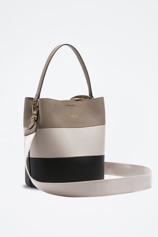 Sac seau en cuir de veau - Noir et taupe